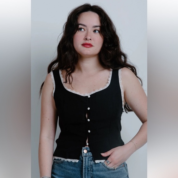 A. REN DARCY BLACK  LINEN TANK TOP size M NWT - Picture 1 of 12